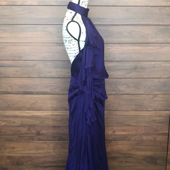 Sleeveless Halter Evening Gown Flared Purple - Picture 4 of 8